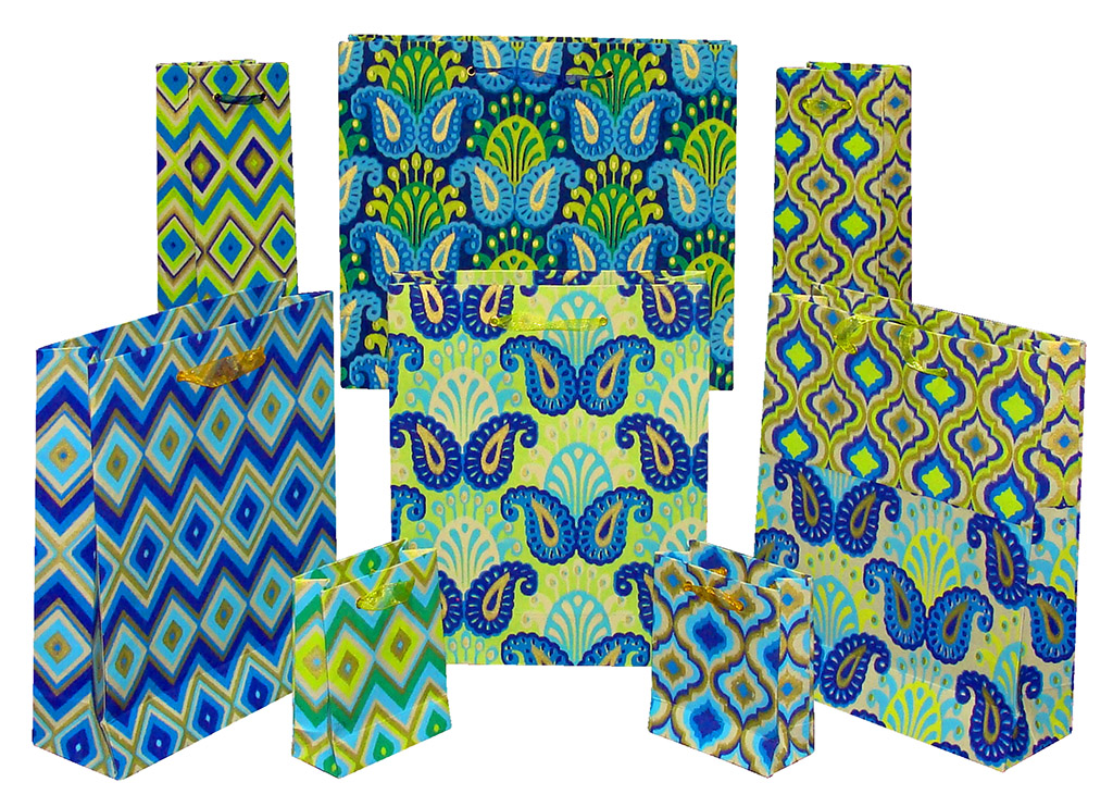 Blue Ikat Printed Paper Bags